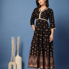 Women Floral Print Liva Anarkali Kurta