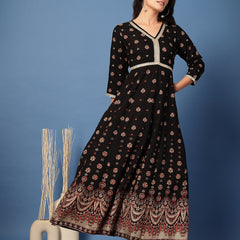 Women Floral Print Liva Anarkali Kurta