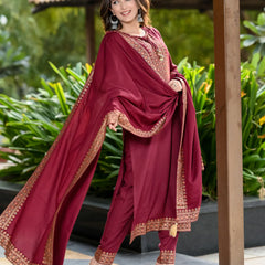 Women Viscose Rayon Kurta Pant Dupatta Set