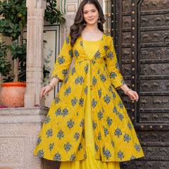 Women Floral Print Long Dress with Shrug Set