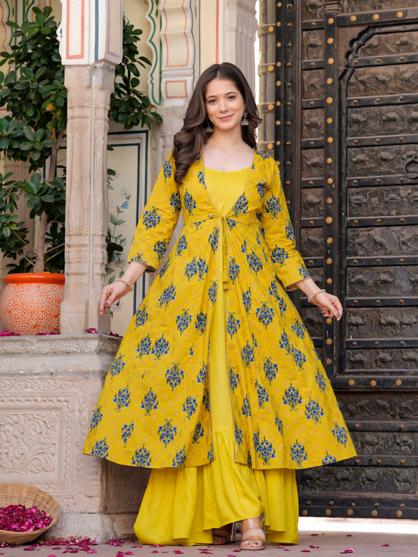 Women Floral Print Long Dress with Shrug Set