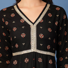 Women Floral Print Liva Anarkali Kurta
