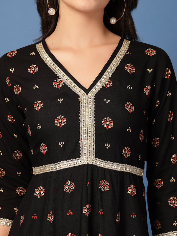 Women Floral Print Liva Anarkali Kurta