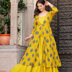 Women Floral Print Long Dress with Shrug Set