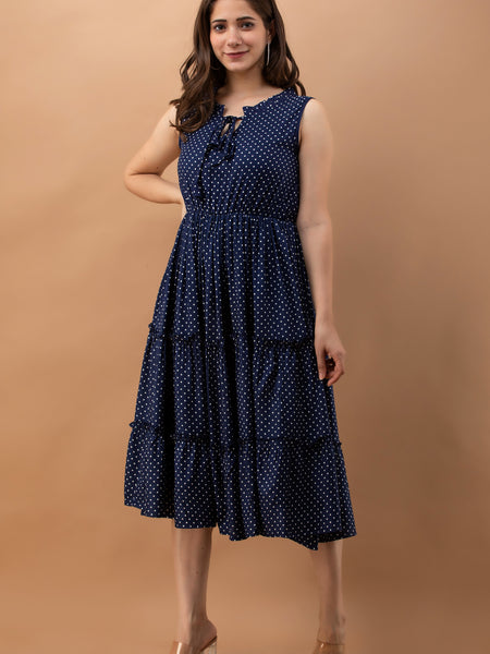 Women's Polka Print Fit & Flare Dress