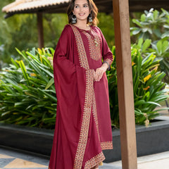 Women Viscose Rayon Kurta Pant Dupatta Set