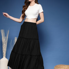 Women's Solid Tiered Skirt