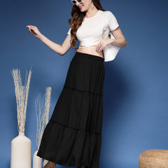 Women's Solid Tiered Skirt