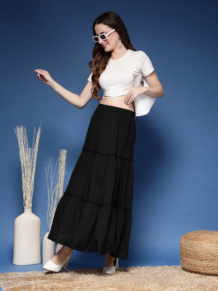 Women's Solid Tiered Skirt