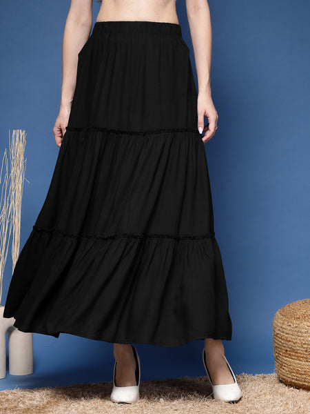 Women's Solid Tiered Skirt