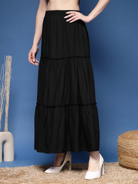 Women's Solid Tiered Skirt