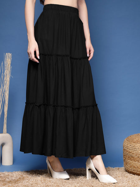 Women's Solid Tiered Skirt