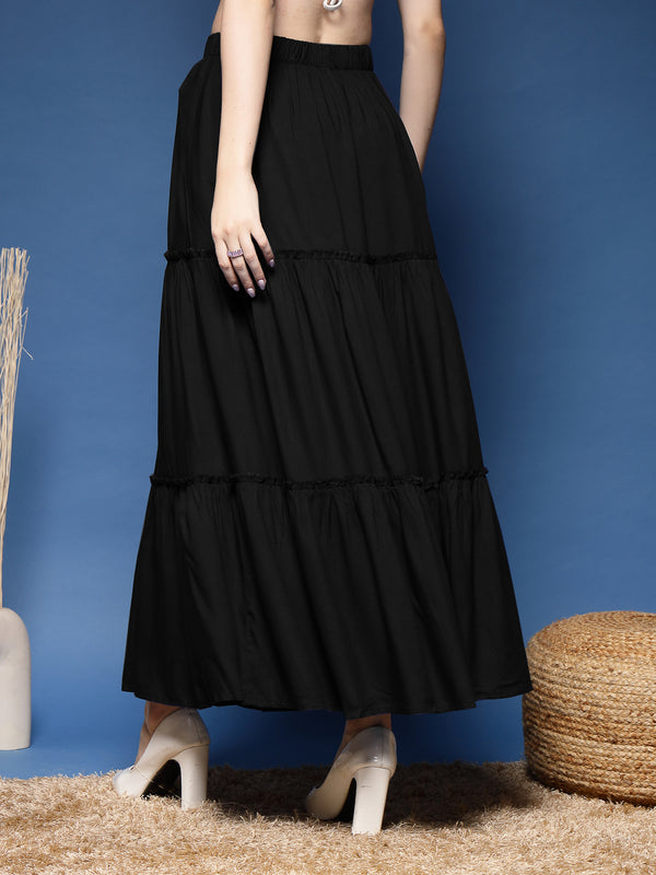 Women's Solid Tiered Skirt