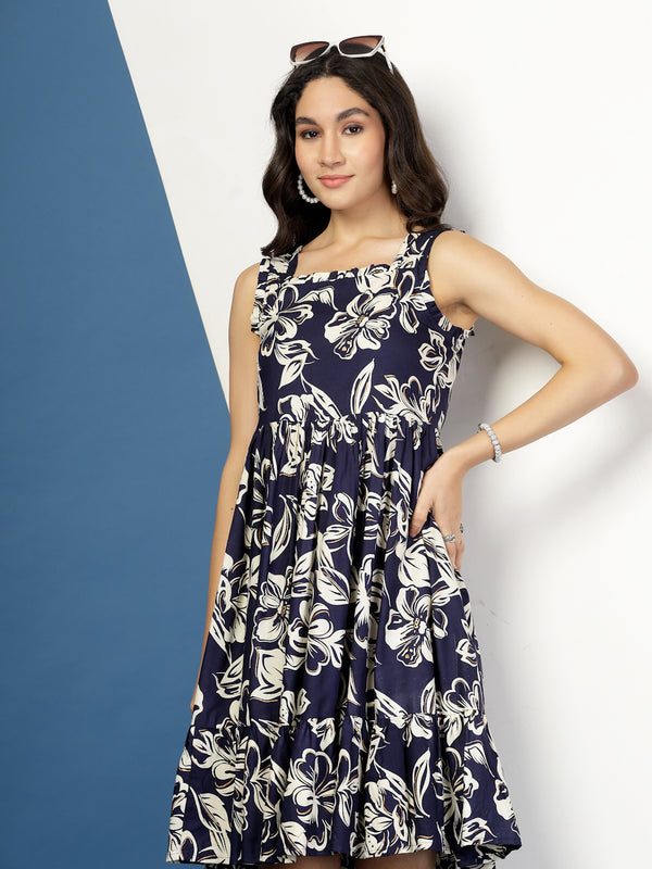 Women's Floral Print Fit & Flare Dress