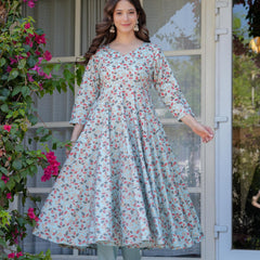 Women's Rayon Flared Kurta & Pants with Dupatta Set