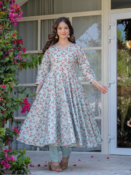 Women's Rayon Flared Kurta & Pants with Dupatta Set