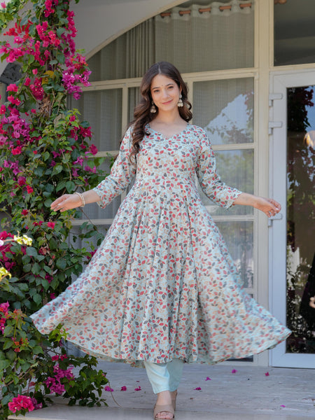 Women's Rayon Flared Kurta & Pants with Dupatta Set
