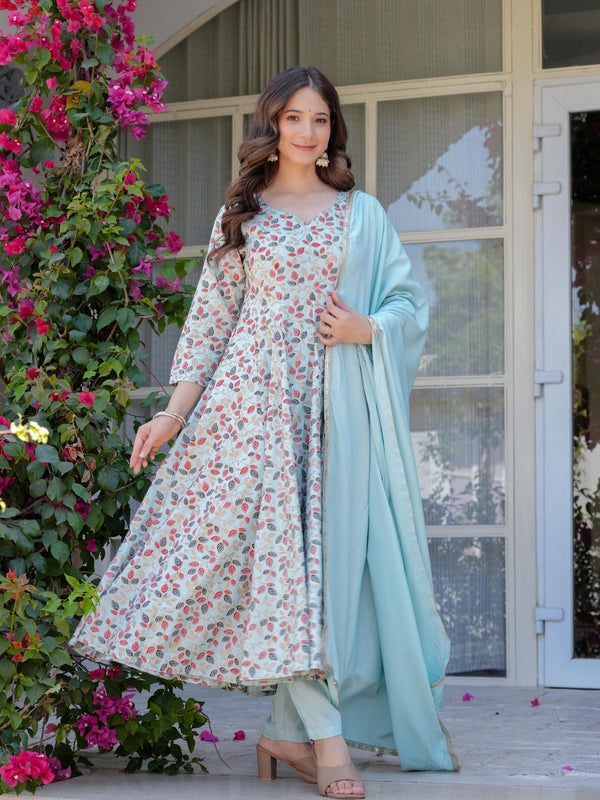 Women's Rayon Flared Kurta & Pants with Dupatta Set