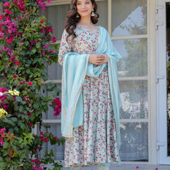 Women's Rayon Flared Kurta & Pants with Dupatta Set