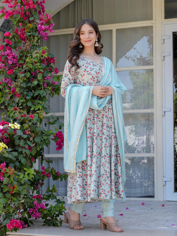Women's Rayon Flared Kurta & Pants with Dupatta Set