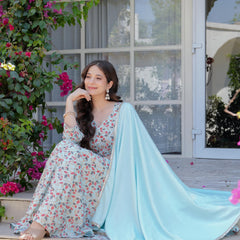 Women's Rayon Flared Kurta & Pants with Dupatta Set