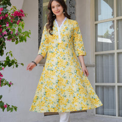 Women's Printed Flared Cotton Kurta