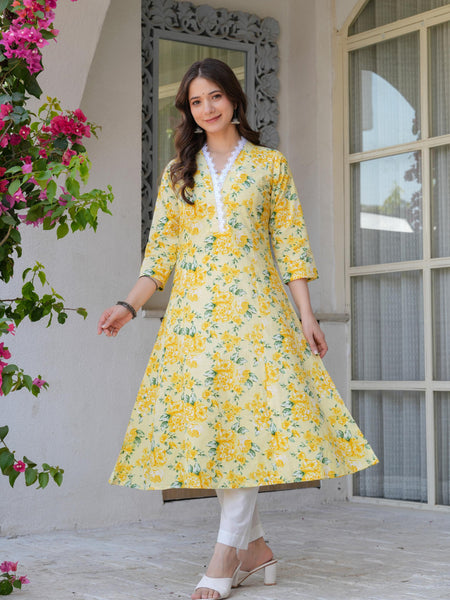 Women's Printed Flared Cotton Kurta