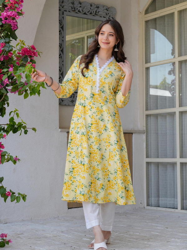 Women's Printed Flared Cotton Kurta