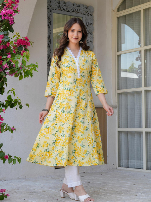 Women's Printed Flared Cotton Kurta