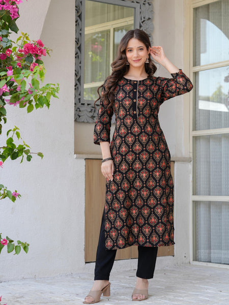 Women's Rayon Flared Kurta & Pants with Dupatta Set