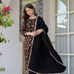 Women's Rayon Flared Kurta & Pants with Dupatta Set
