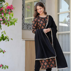 Women's Rayon Flared Kurta & Pants with Dupatta Set