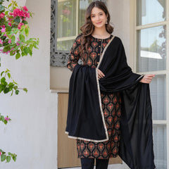 Women's Rayon Flared Kurta & Pants with Dupatta Set