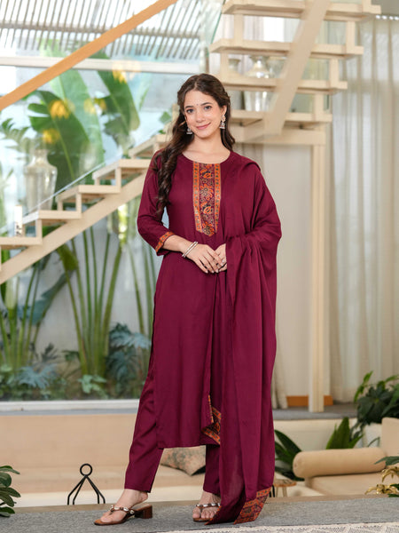 Women's Rayon Straight Kurta & Pants with Dupatta set