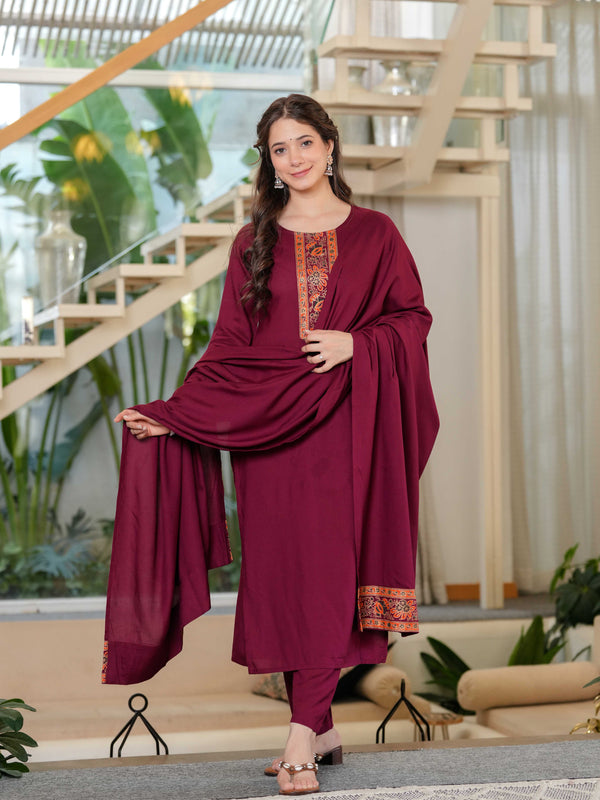 Women's Rayon Straight Kurta & Pants with Dupatta set