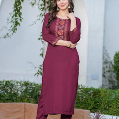 Women's Rayon Flared Kurta & Pants with Dupatta Set