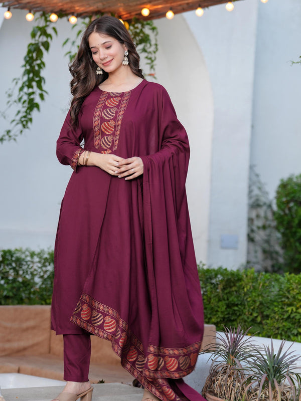 Women's Rayon Flared Kurta & Pants with Dupatta Set