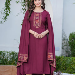Women's Rayon Flared Kurta & Pants with Dupatta Set