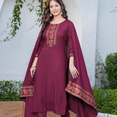 Women's Rayon Flared Kurta & Pants with Dupatta Set