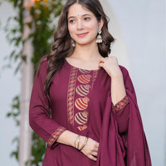 Women's Rayon Flared Kurta & Pants with Dupatta Set