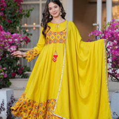Women's Rayon Anarkali Kurta & Pants with Dupatta Set