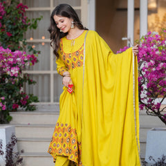Women's Rayon Anarkali Kurta & Pants with Dupatta Set