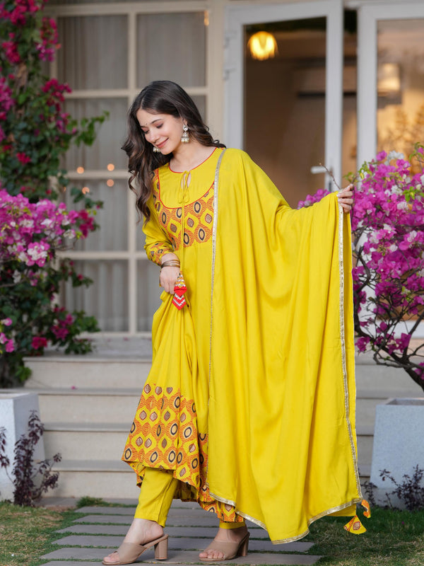 Women's Rayon Anarkali Kurta & Pants with Dupatta Set