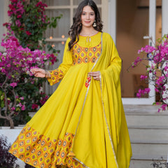 Women's Rayon Anarkali Kurta & Pants with Dupatta Set