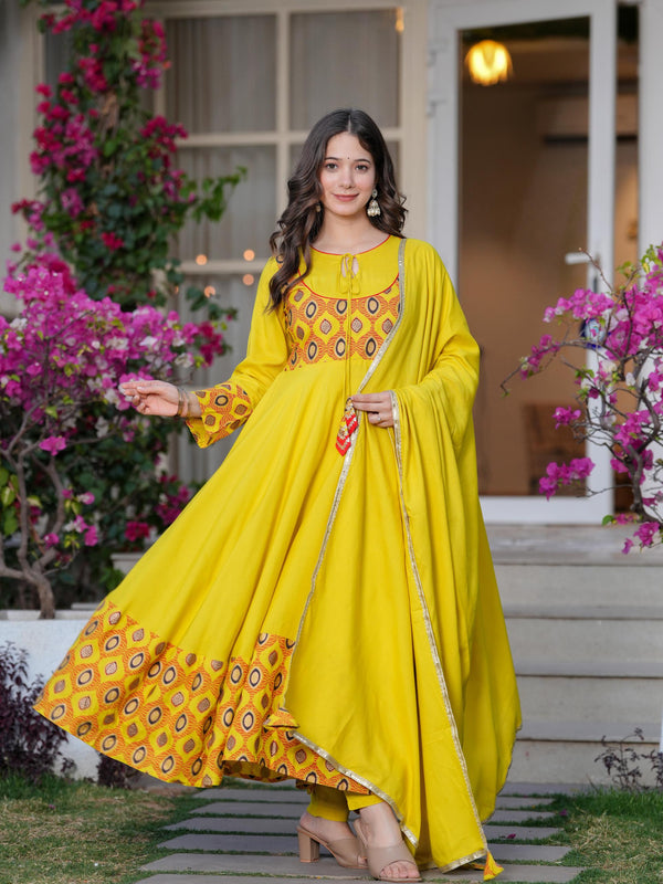 Women's Rayon Anarkali Kurta & Pants with Dupatta Set