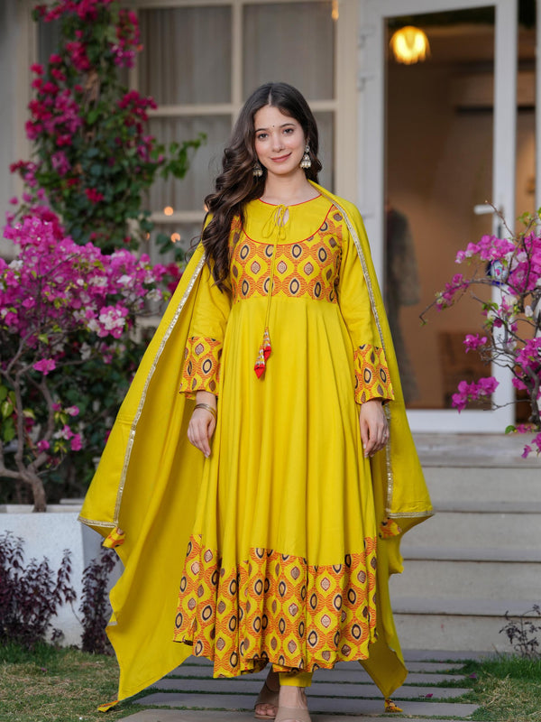 Women's Rayon Anarkali Kurta & Pants with Dupatta Set