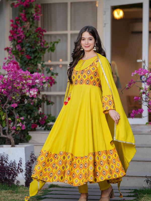Women's Rayon Anarkali Kurta & Pants with Dupatta Set