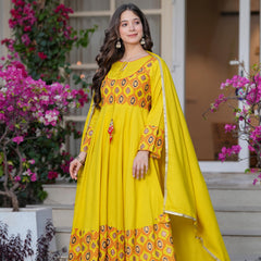Women's Rayon Anarkali Kurta & Pants with Dupatta Set