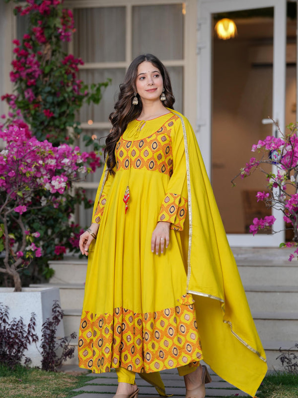 Women's Rayon Anarkali Kurta & Pants with Dupatta Set