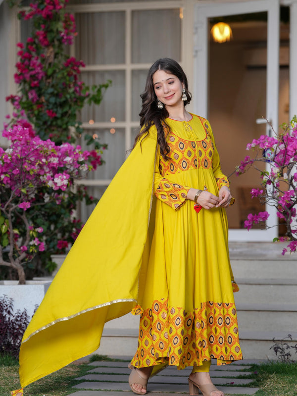 Women's Rayon Anarkali Kurta & Pants with Dupatta Set